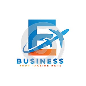 Letter E with Airplane Logo Design. Suitable for Tour and Travel, Start up, Logistic, Business Logo Template