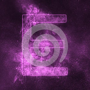 Letter E alphabet symbol. Space Letter, Night Sky Letter.