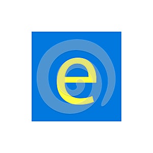 Letter E in blue color box