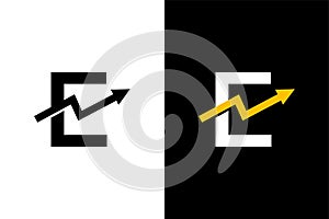 Letter E with chart arrow up concept. Very suitable in various business purposes, also for icon, symbol, logo.