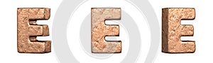 Letter E from Copper letters alphabet collection set. Isolated. 3D Rendering
