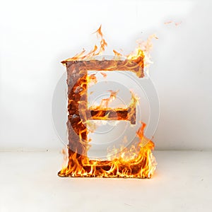 Letter E made of fire isolated on white background