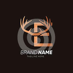 Letter E Deer Antlers Logo Design Vector Icon Graphic Emblem Illustration