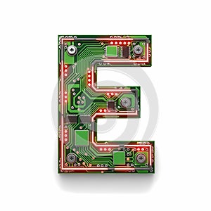 Letter E design circuit board with transparent background