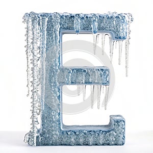 Letter E with ice elements isolated on white background