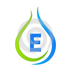 Letter E Drop Water Logo Design Vector Template. Minimal Water Logo Sign