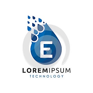 Letter E Drop Water Logo Vector.