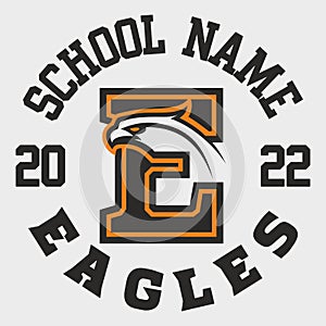 Letter E with eagle head mascot logo design