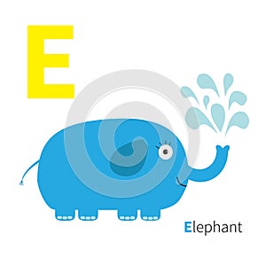 Letter E Elephant Zoo alphabet. English abc with animals Education cards for kids White background Flat design