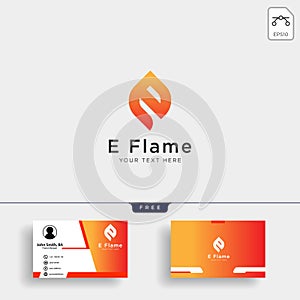 Letter E flame logo template with business card
