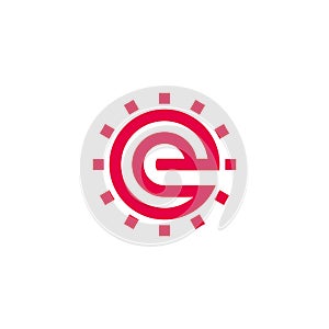 Letter e golden sun shine geometric logo vector