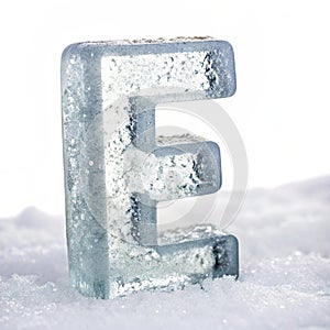 Letter E with ice elements made of ice isolated on white background