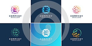 Letter E logo collection with technology concept Premium Vector
