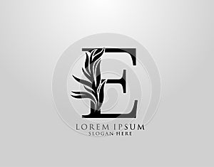 Letter E logo Nature Leaves Logo, alphabetical leaf icon