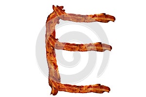 Letter E made from bacon