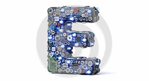 Letter E made of electronic components