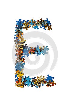 Letter E made of puzzle pieces