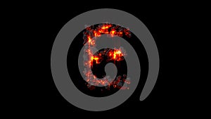 letter E made of very hot magma stones on black, isolated - object 3D illustration