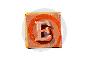 Letter E. Rubber stamp with wooden handle. Entire alphabet available