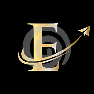 Letter E Travel Logo Vector Template. Initial Travel Logo on Letter E Symbol Concept
