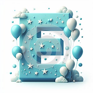 Letter E in vector with celestial elements such as balloons and stars, ideal for creative projects photo