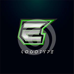 Letter E for video game logo and super hero monogram. Sport gaming emblem, bold futuristic letter with sharp angles and