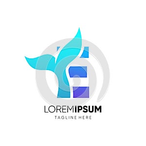 Letter E Whale Tail Logo Design Vector Icon Graphic Emblem Illustration