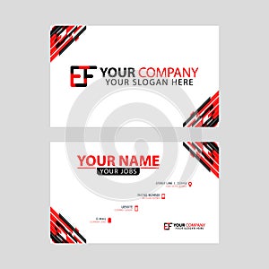 Letter EF logo in black which is included in a name card or simple business card with a horizontal template.