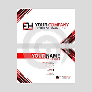 Letter EH logo in black which is included in a name card or simple business card with a horizontal template.