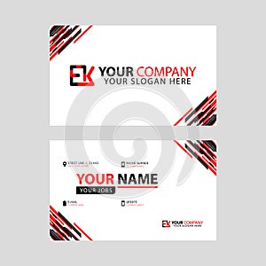 Letter EK logo in black which is included in a name card or simple business card with a horizontal template.