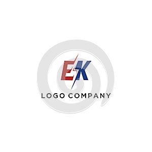 Letter EK logo with Lightning icon