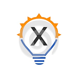 Letter X Electric Logo, Letter X With Light Bulb Vector Template. Eco Energy Power Electricity, Think Idea, Inspiration, Energy