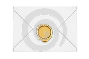 Letter Envelope with Golden Wax Seal. 3d Rendering