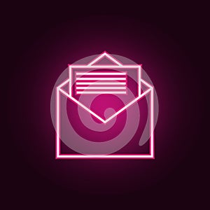 letter in envelope icon. Elements of Web in neon style icons. Simple icon for websites, web design, mobile app, info graphics