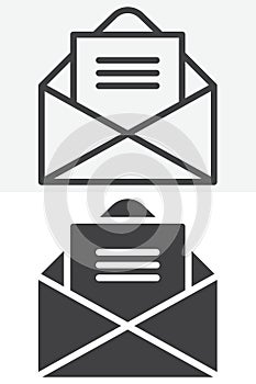 Letter in envelope line and solid vector icon set