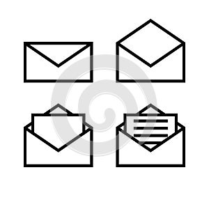 Letter envelope symbols icons signs logos simple black and white colored set