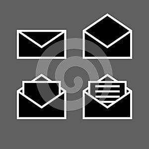 Letter envelope symbols icons signs logos simple black and white colored set