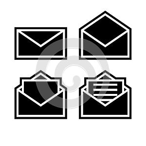 Letter envelope symbols icons signs logos simple black and white colored set with a black outline