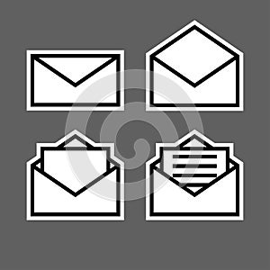 Letter envelope symbols icons signs logos simple black and white colored set with a white outline