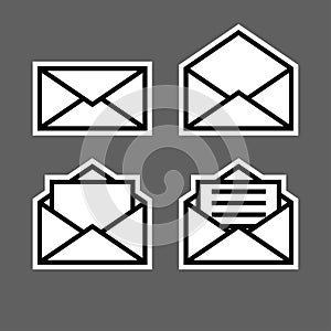 Letter envelope symbols icons signs logos simple black and white colored set with a white outline 2