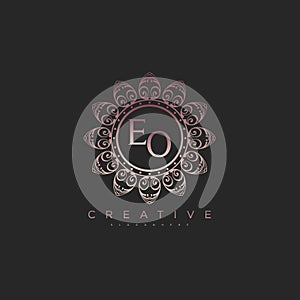 Letter EO Elegant initial logo Lotus vector