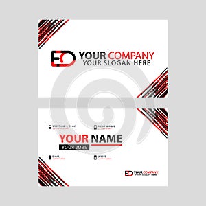 Letter EO logo in black which is included in a name card or simple business card with a horizontal template.