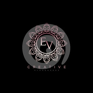 Letter EV Elegant initial logo Lotus vector