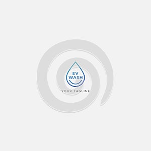 Letter EV water droplet logo washing circle line simple