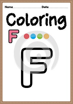 Letter f alphabet coloring page for preschool, kindergarten & Montessori kids to learn and practice writing, drawing and coloring