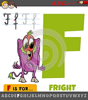 letter F from alphabet with fright fantasy character