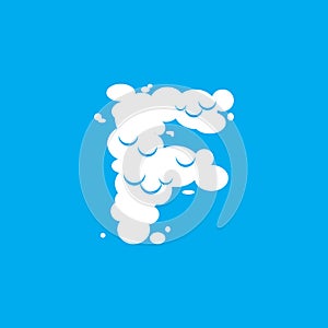 Letter F cloud font symbol. White Alphabet sign on blue sky photo
