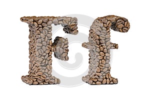 Letter F from coffee bean isoilated on white. Coffee alphabet font