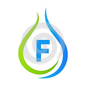 Letter F Drop Water Logo Design Vector Template. Minimal Water Logo Sign