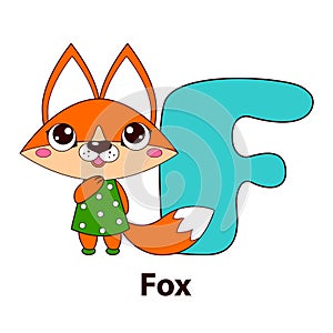 Letter F - fox. Alphabet with cute animals